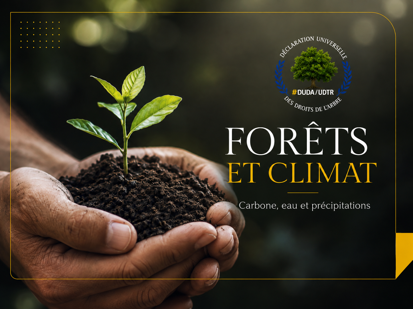 Jeune pousse tenue dans des mains remplies de terre, illustration de l’article sur le rôle des forêts dans le climat, le cycle de l’eau et les précipitations.
